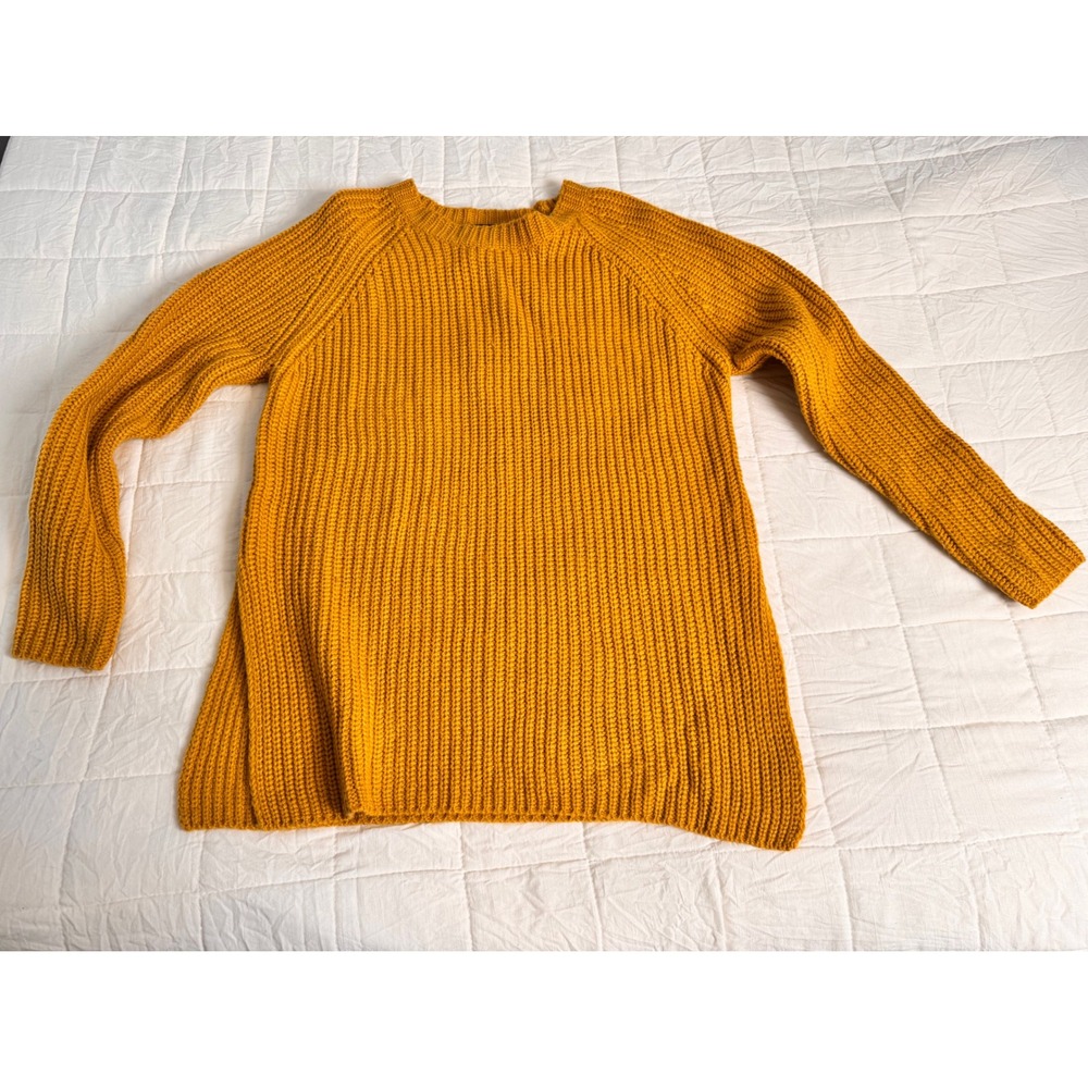 Boho Mustard Yellow Oversized Chunky Ribbed Knit Crew Neck Sweater‎ Small Raglan